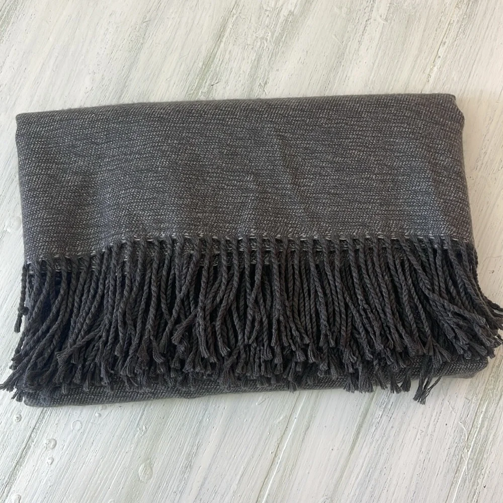 West Elm Gray Soft Tasseled Blanket Throw